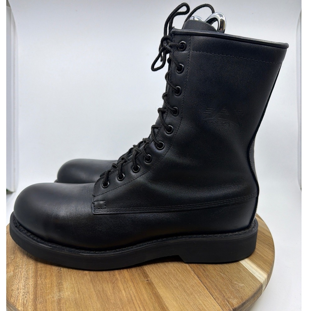 Addison Shoe Company‎ Black Leather Military Combat Boots Vibram 10.5 R 063111 - Picture 5 of 12